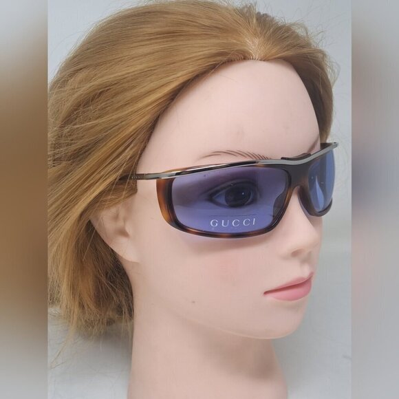 NWT Gucci Women's Sunglasses Vintage Y2K Wrap Havana Blue GG1420/S 65-13-115 - Picture 3 of 15